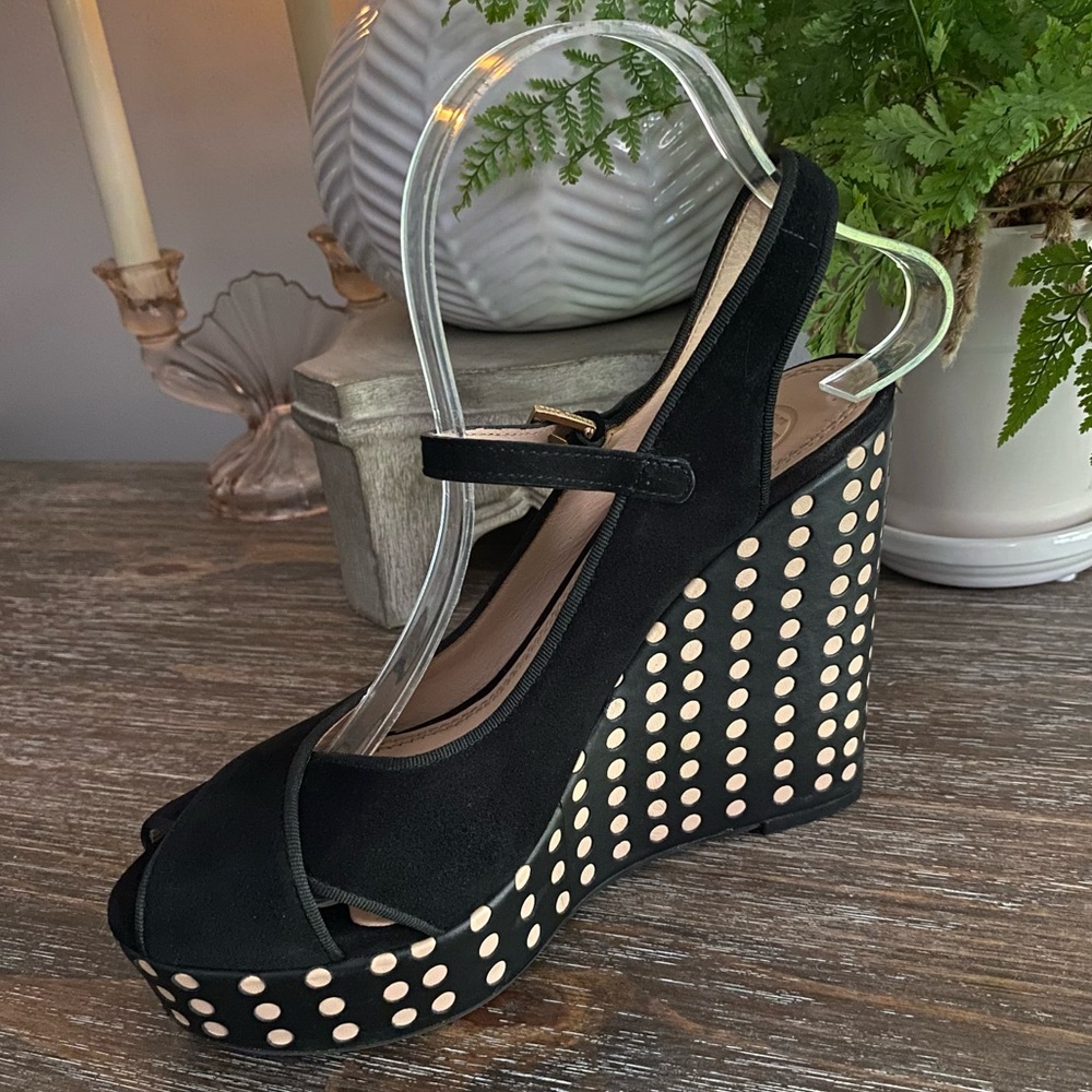 Tory Burch Ollie Black Suede Platform Wedge Slingback Heel Sandals Womens 8 M - Picture 10 of 15